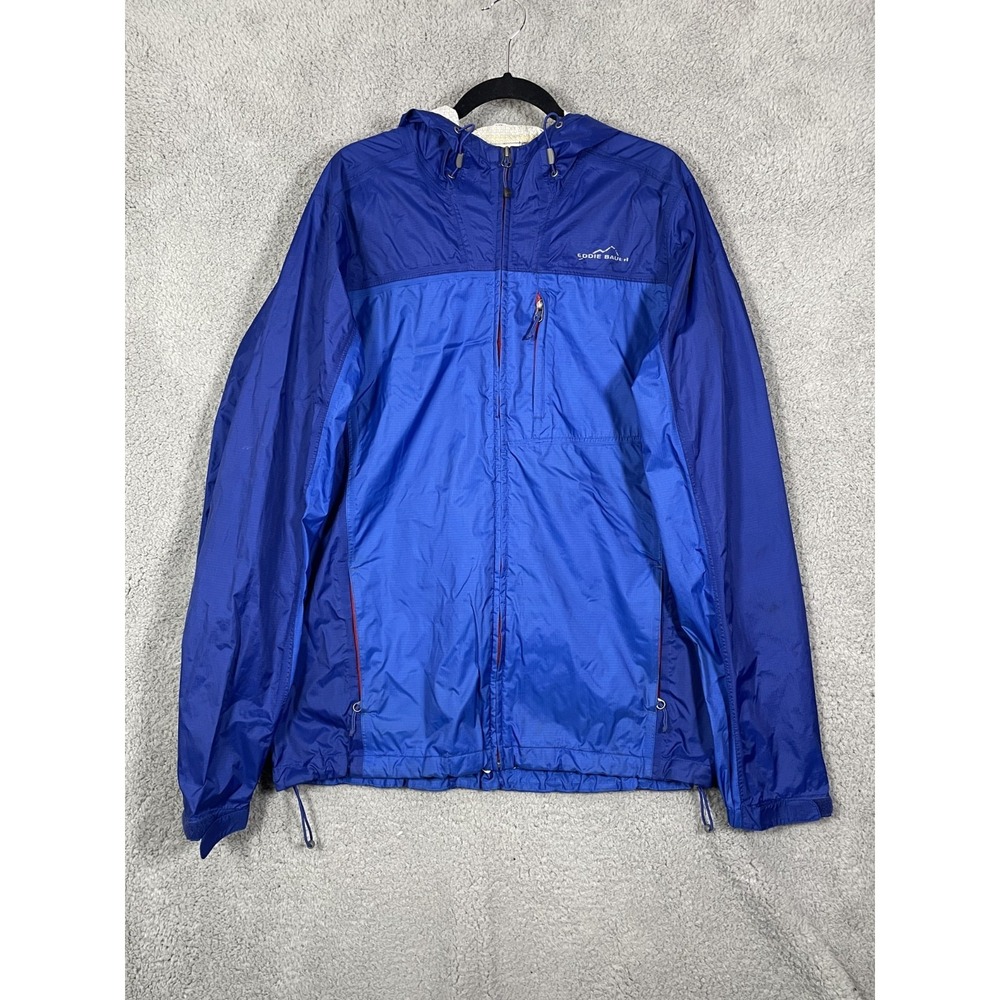 Eddie Bauer Nylon Windbreaker Mens L Tall Blue Full Zip Hooded Outdoors
